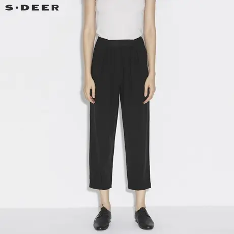 sdeer圣迪奥夏装简约休闲拼接黑色萝卜裤九分裤S21260809图片