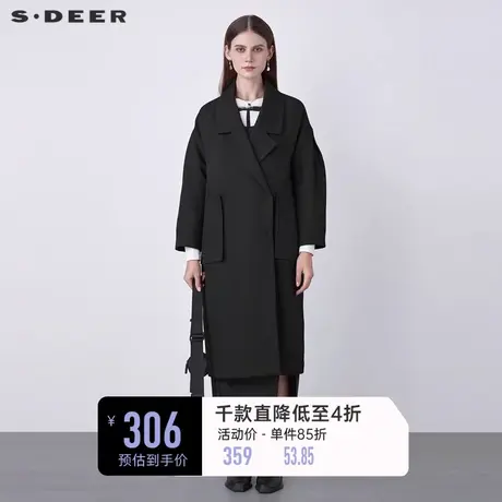 sdeer圣迪奥女装西装领大口袋茧型长款风衣大衣S22161803图片