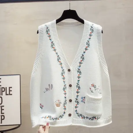 绣花开衫v领针织马甲背心女2025春秋新款宽松外穿马夹毛衣坎肩潮图片
