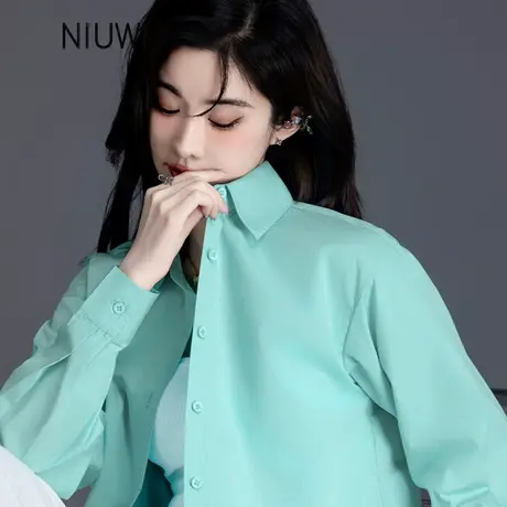 薄荷曼波绿色衬衫2025年春秋季新款女士衬衣爆款上衣宽松小衫外套商品大图