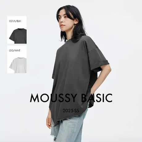 moussy2025夏季纯色简约不规则下摆时尚圆领T恤028ISA80-3111图片