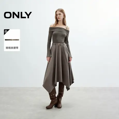 ONLY2025夏季新款优雅拼接假两件吊带露肩长袖A字伞裙连衣裙女商品大图