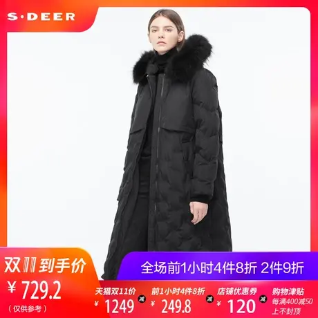 sdeer圣迪奥2018冬装新款酷感裁片侧边开衩抽绳长羽绒服S18462413图片