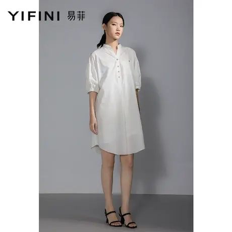 Yifini/易菲宽松直筒五分袖连衣裙女夏季新款薄款休闲连衣裙图片