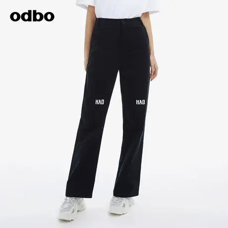 odbo/欧迪比欧原创设计复古简洁黑色休闲裤女秋装新款直筒裤商品大图