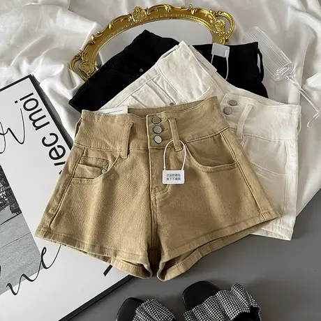 2025春夏新款辣妹排扣收腹高腰牛仔短裤女时髦弹力修身A字热裤潮商品大图