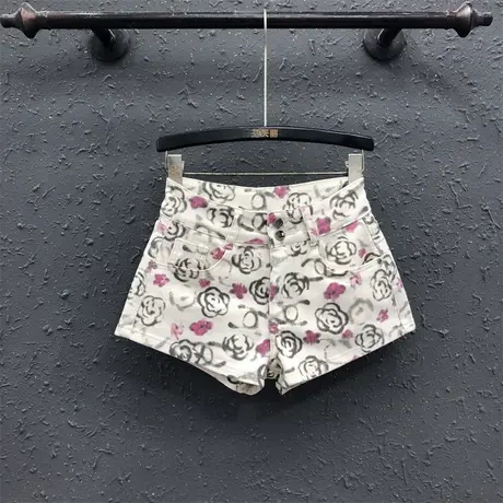 个性复古港味印花牛仔短裤女25夏季新款高腰修身显瘦A字三分热裤图片