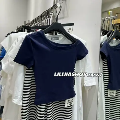 韩国东大门夏季新款修身显瘦辣妹露肩短袖t恤女时髦斜肩休闲上衣图片