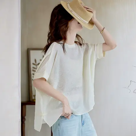 宝诗黎【新品价428元】桑蚕丝提花蝙蝠袖T恤IQ2092图片