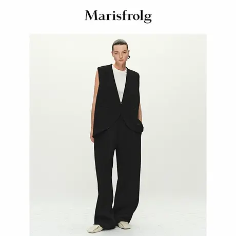【松弛裤装】Marisfrolg玛丝菲尔2025春新款百搭高腰阔腿羊毛裤图片