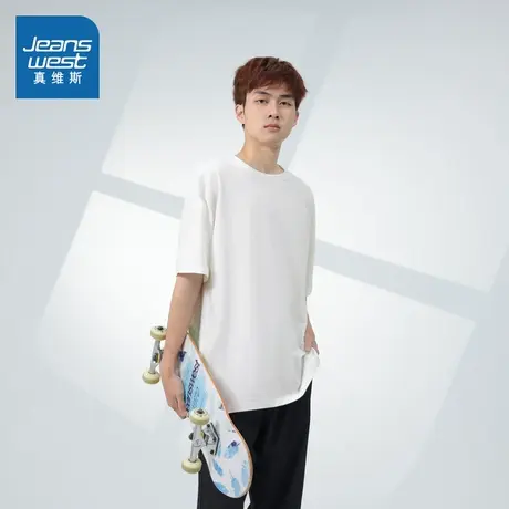 LR真维斯男装2024夏季新款 潮牌时尚宽松简约纯色百搭短袖T恤上衣商品大图