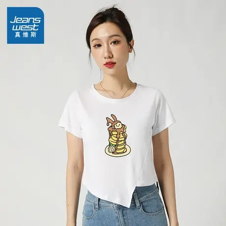 LV真维斯女装2025夏季新款 潮流简约不规则小众女款时尚短袖T恤商品大图