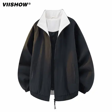 VIISHOW拼接撞色基础立领夹克男士2025秋简约休闲宽松情侣款外套图片