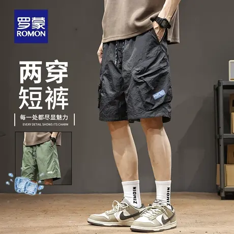 罗蒙两面穿工装短裤男款夏季休闲冰丝中裤户外速干运动五分裤N1Z图片