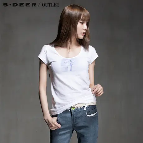 s.deer【上新】圣迪奥女装2015夏休闲简约短袖女T恤4280182图片
