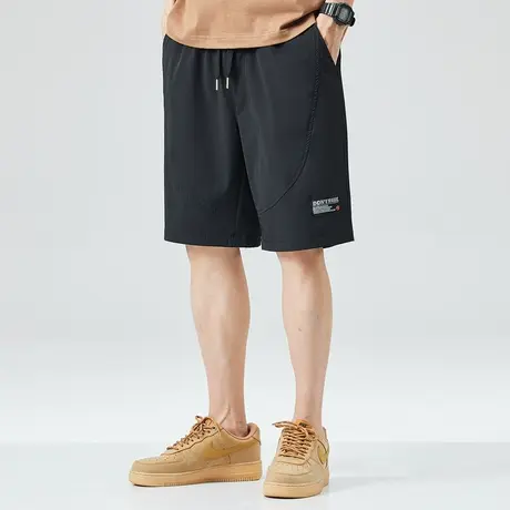 hansca冰丝休闲短裤男速干五分裤夏季薄款简约直筒宽松黑色中裤子商品大图