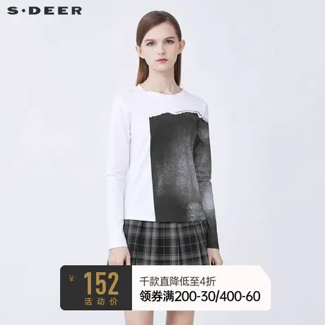 sdeer圣迪奥冬休闲圆领字母基本款印花长袖T恤S21480209图片
