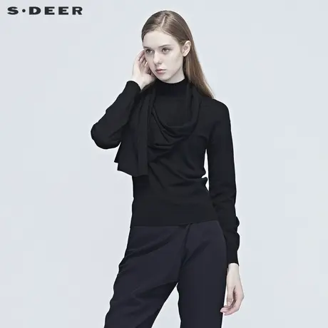 sdeer圣迪奥个性不规则拼接针织衫毛衣女设计感小众打底S20383516图片