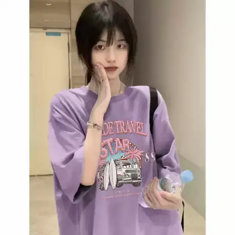 韩版港味原宿bf风短袖ins纯棉上衣T恤潮夏季新款盐系别致半袖衣服图片