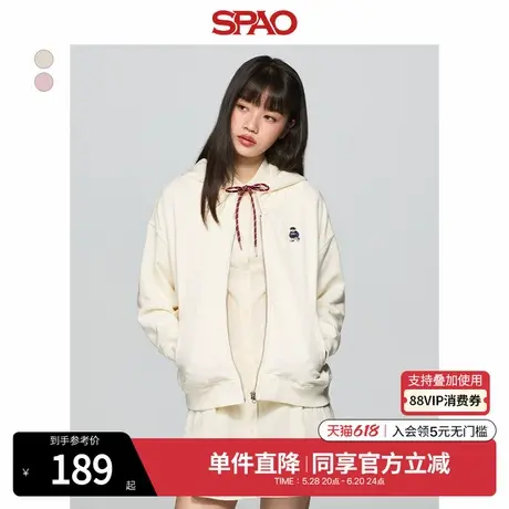 SPAO韩国同款2025年春季新品女生小熊Woodie连帽卫衣SPMZF23G70商品大图