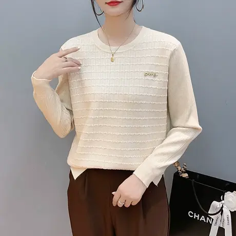 冬季2024年新款内搭时尚洋气爆款小个子圆领针织打底衫宽松百搭女商品大图