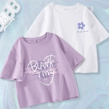 KV真维斯紫色短袖t恤女2025夏复古设计感正肩短款纯棉体恤女上衣商品大图