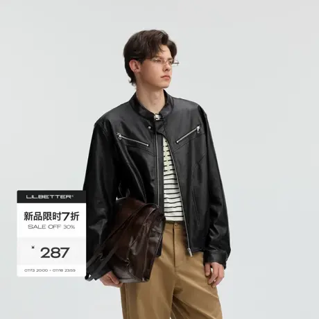 Lilbetter合体版型赛车风PU皮夹克2025秋男多分割设计小立领外套图片