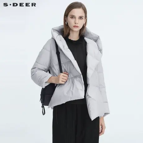 sdeer圣迪奥秋冬时尚休闲连帽落肩短款宽松轻便羽绒服女S20482452商品大图