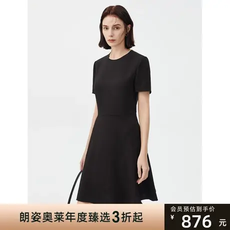 朗姿法式轻礼服中长款黑色连衣裙女夏季新款气质收腰小黑裙高级感商品大图