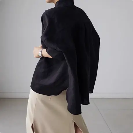 新款长袖棉麻衬衫女中长款韩版宽松大码蝙蝠袖亚麻休闲防晒衬衣潮商品大图