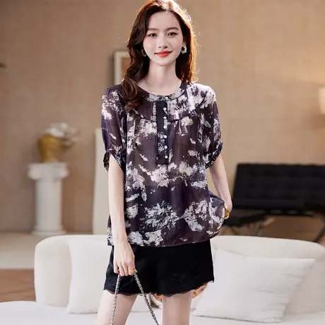 宝诗黎【新品价168元】圆领印花短袖衬衫AES4033图片