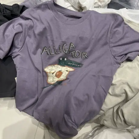 2025夏季新款卡通宽松可爱小鳄鱼印花上衣女凉感雪花棉短袖t恤潮商品大图