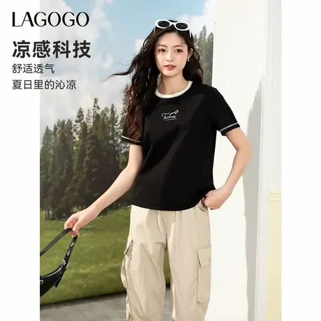 瞬间凉感LAGOGO撞色星空短袖T恤女拉谷谷2025年夏季新款圆领上衣商品大图