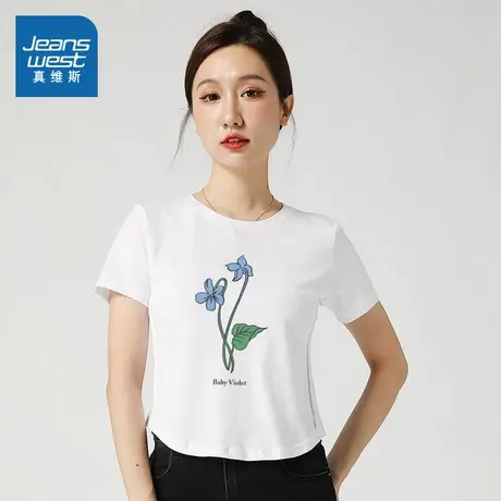 LV真维斯女装2025夏季新款 女款潮牌时尚印花圆领简约短袖T恤图片