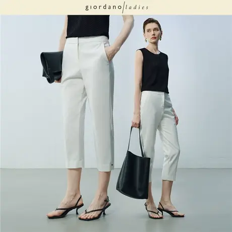 GL2025夏季新款通勤女裤暗门筒中腰开叉裤脚休闲八分裤女02425035商品大图