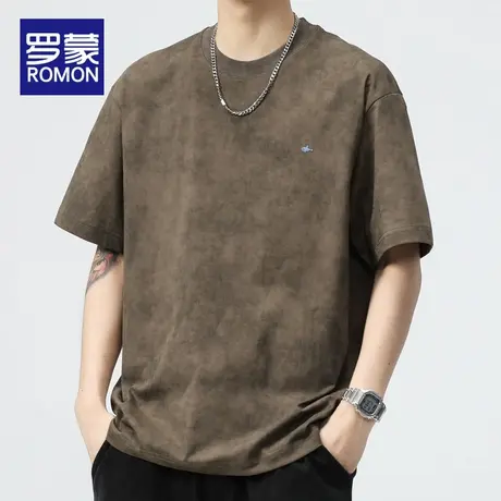 罗蒙潮牌短袖t恤男夏季2024新款圆领宽松设计感男生半袖上衣体恤图片