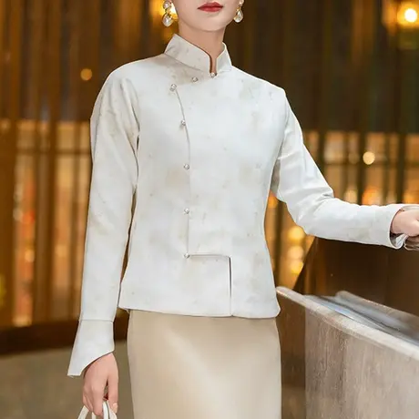 新中式外套2025春装新款女装气质端庄时尚别致印花立领长袖短上衣图片