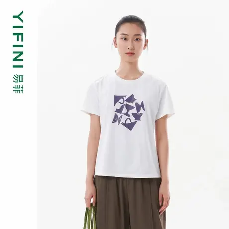 [专柜同款]Yifini/易菲宽松短款时尚印花T恤女夏装新款上衣商品大图