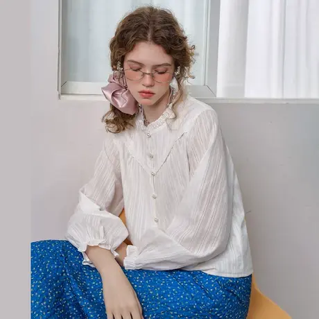 a02【法式蕾丝花边】衬衫上衣小个子内搭2025春季文艺风女式衬衫商品大图