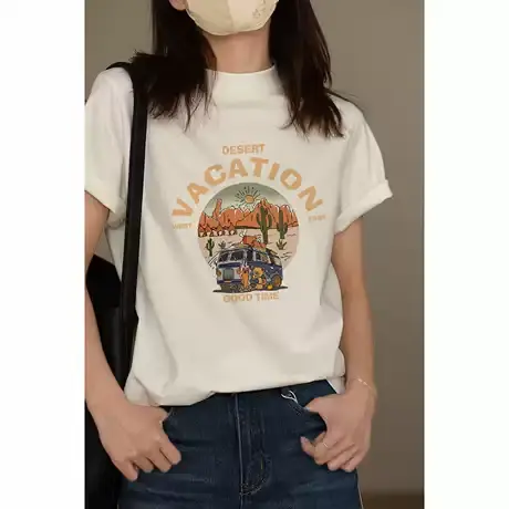 正肩短袖t恤女半高领2025时尚夏季新款甜酷百搭小众设计感上衣服商品大图