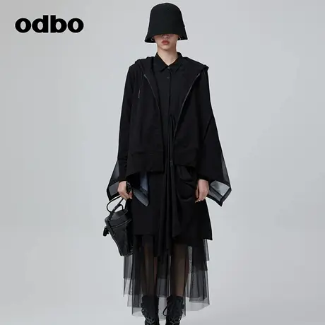 odbo/欧迪比欧原创设计感 不规则拼接连帽卫衣女夏装新款外套图片