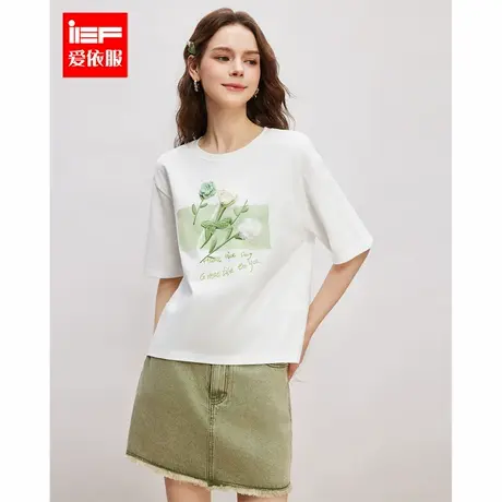 IEF/爱依服2025夏季新款韩版时尚小众印花通勤百搭五分袖设计T恤图片