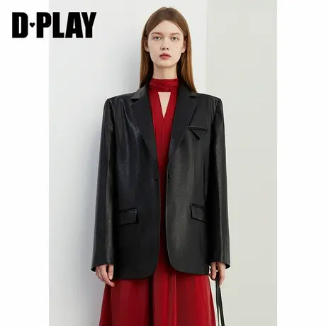 DPLAY年秋季气质百搭经典黑色宽松高级感皮衣西装外套女上衣商品大图