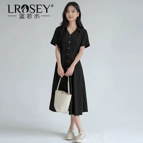 蓝若水大码女装2025夏季新品胖MM气质小众腰带收腰法式V领连衣裙商品大图