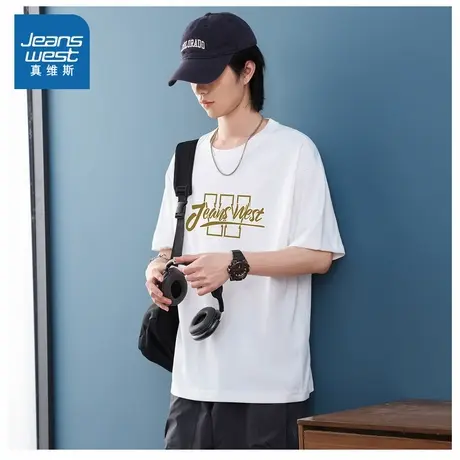 E8真维斯男女同款2025夏季新款 时尚宽松百搭圆领情侣装短袖T恤商品大图