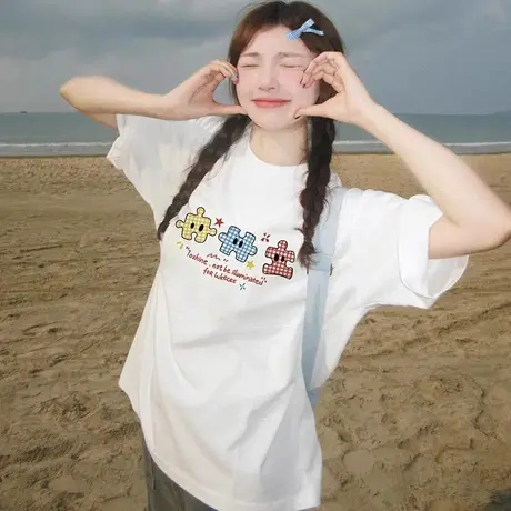 重磅美式2024夏季潮流t恤男女士高街风百搭潮牌纯棉情侣宽松短袖商品大图