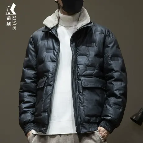 希越高级感加厚棉衣男士冬季潮牌羊羔绒领外套宽松大码工装风上衣商品大图