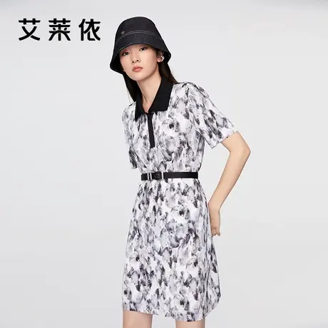 艾莱依商场同款连衣裙女印花坑条时尚设计感小众气质收腰夏季裙子商品大图