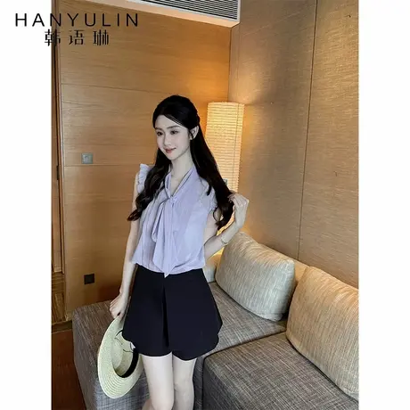 韩语琳 黑色短裤女2025新款夏高腰显瘦直筒裤设计感小众短款裤子商品大图