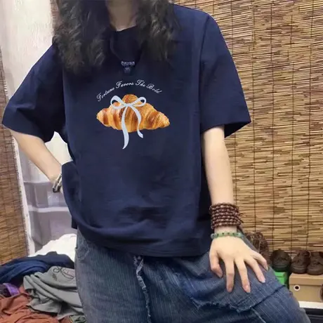 超火cec短袖t恤女初夏穿搭宽松慵懒风休闲大码胖mm多巴胺上衣ins图片